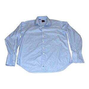 David Donahue Mens Light Blue Textured French Cuff Dress Shirt 17.5 36/37 Cotton